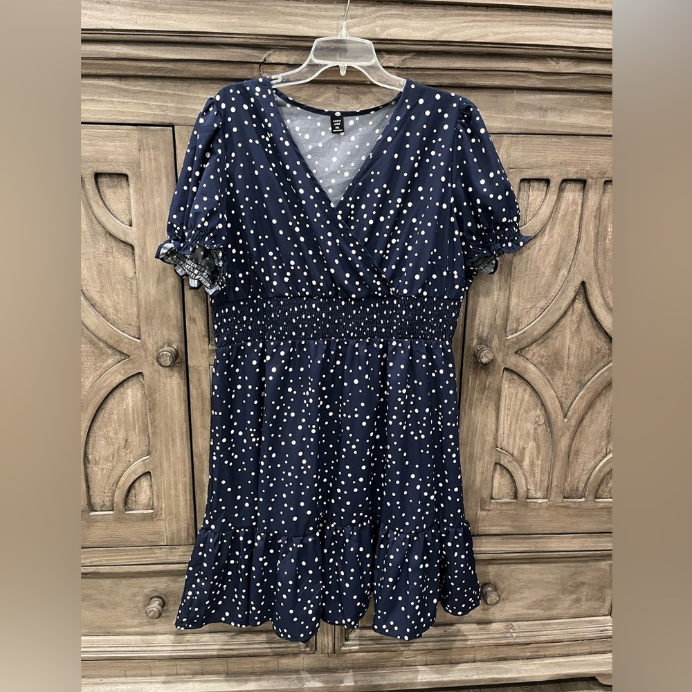 Polka Dot Navy Smocked Waist Mini Dress